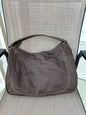 GAP Vintage Hobo Y2K Classic Brown Canvas Shoulder Bag. Lambskin handles.